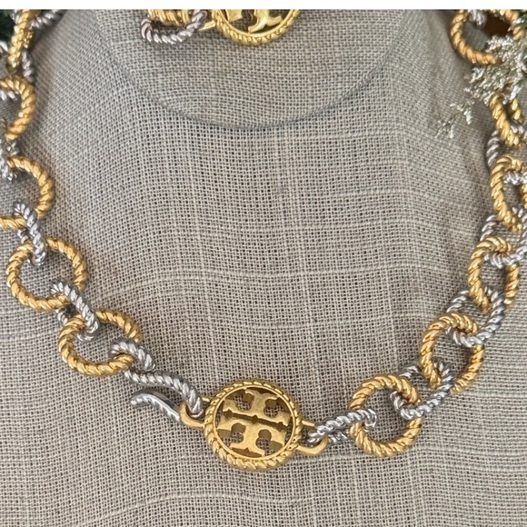 Tory Burch Jewelry - Tory Burch Two Tone Gold and Silver Textured Brass Rope Necklace $229 NWT